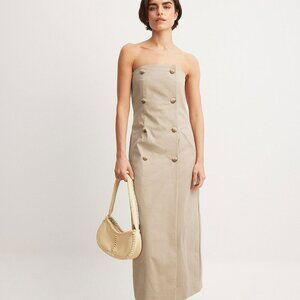 NA-KD NEW - Gabardine Strapless Buttoned Maxi Dress